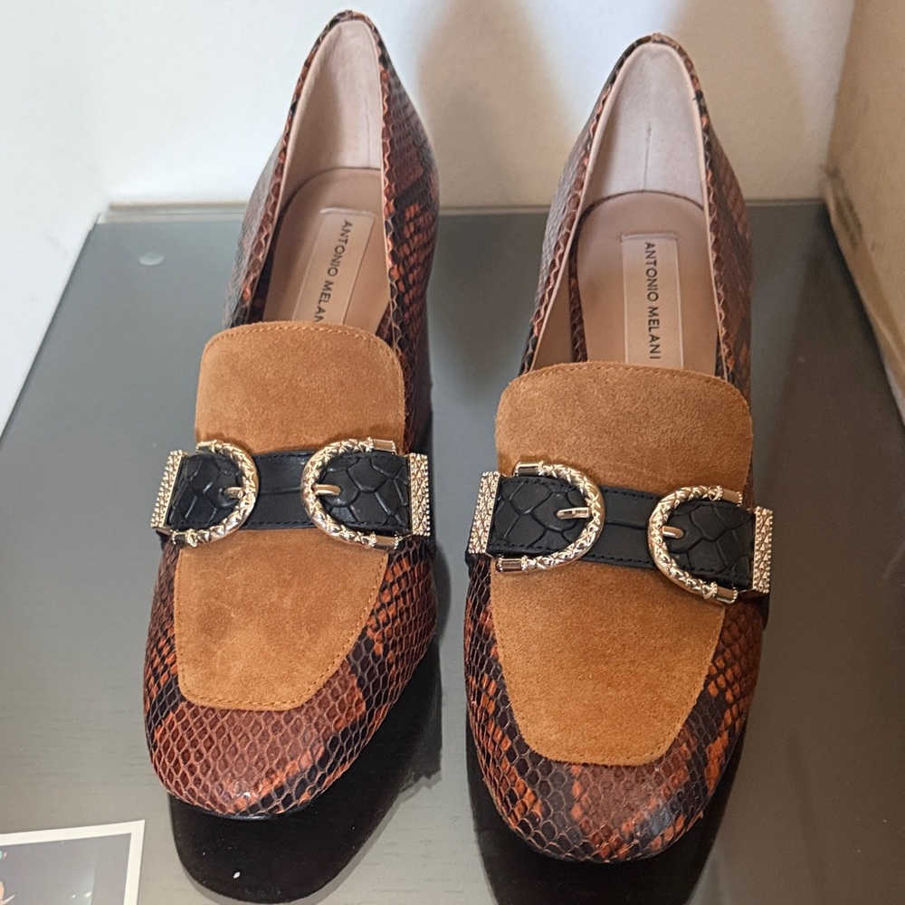 ANTONIO MELANI Tan and Black Women's Loafers